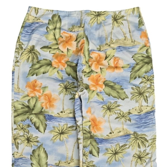 Tommy Bahama 100% Silk Tropical Floral Palm Cropped Pants Beachy Hawaii - Picture 5 of 9